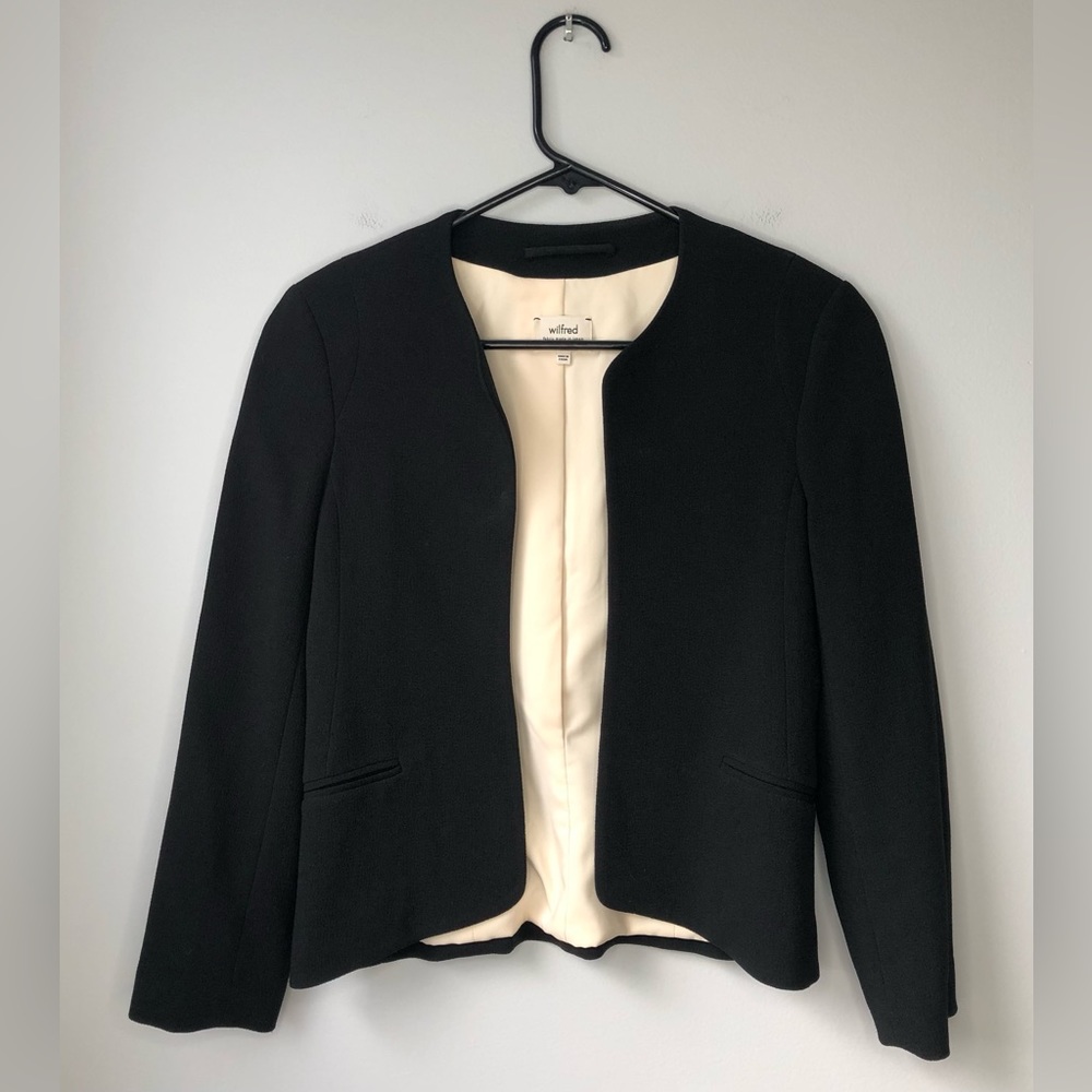 Wilfred Aritzia Womens Open Front Blazer Jacket Cropped Black Size 0 Office Work